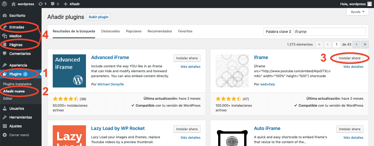 añadir plugin wordpress